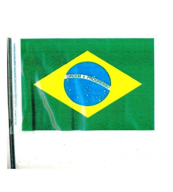 Bandeira de plastico do Brasil 54 cm x 36 cm c/cabo de 60cm -c/10 unid.